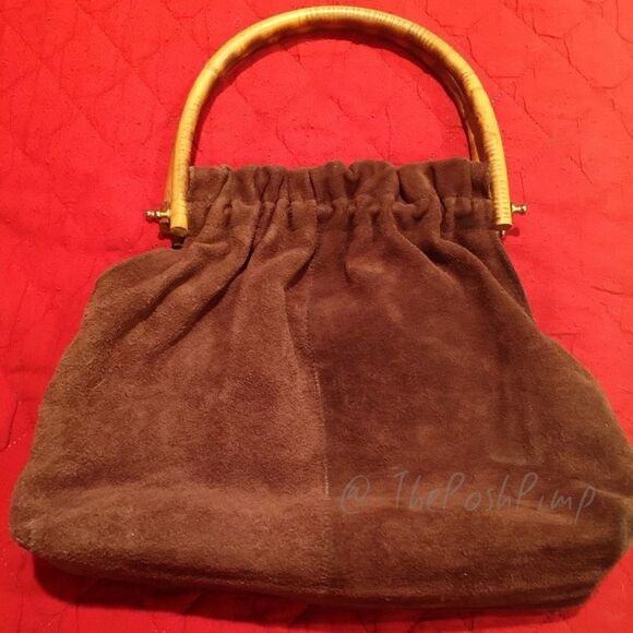 💯 Vintage Handmade Velvet purse w/ Bamboo Handles - Picture 1 of 3